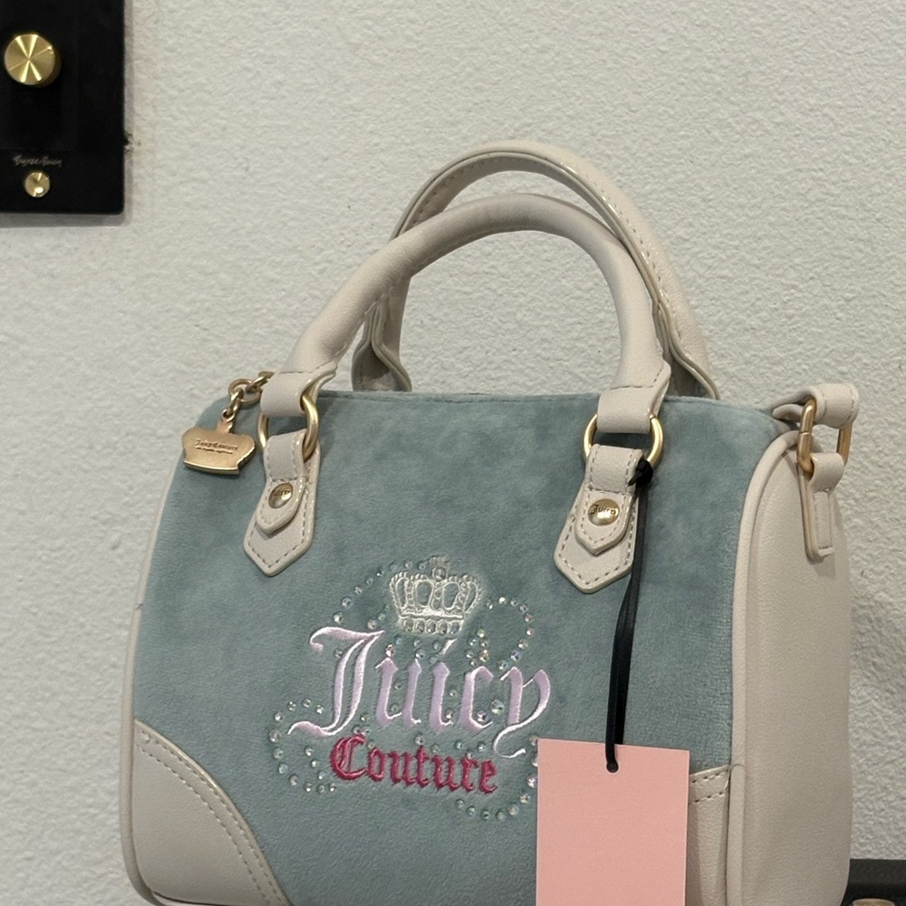Juicy Couture Heritage Speedy Satchel Sage Velour Rhinestone Bag NWT